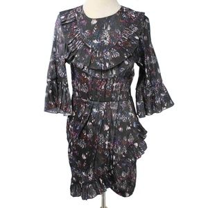H&M Shimmery Gray & Multicolor Abstract Ruffled Open Back Dress NWT Size 8